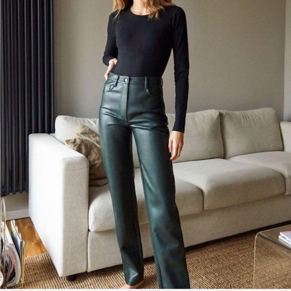 High-Waist Wilfred Dark Green Faux Leather Pants